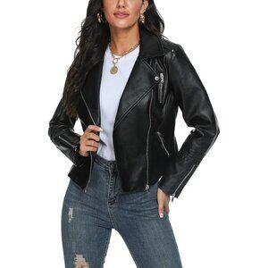 Faux Leather Jacket for Women, Vegan Jackets Moto Biker Motocycle Coat